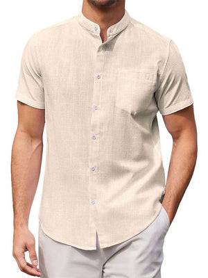 Male Cozy Short Sleeve Slim Fit Stand Collar Shirts