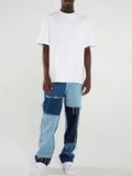 Fashionable Street Style Frayed Patchwork Denim Straight Skate Jeans