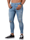 Men's Fashion Solid Color Casual Skinny Ripped Jeans