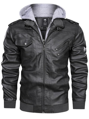 Men's Stylish Detachable Hooded Leather Biker Jacket