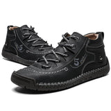 Men's Hand Stitching Vintage Microfiber Leather Lace Up Comfy Soft Ankle Boots