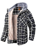 Men's Classic Plaid Fleece Lining Chest Pocket Thick Hooded Cotton Jacket