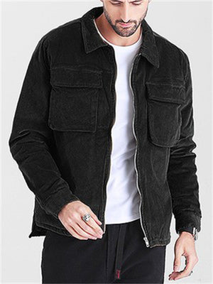 Men's Retro Chest Pocket Solid Color Casual Jacket