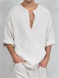 Men's Linen Ethnic Style Loose Flare Sleeve Long Sleeve T-shirt