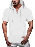 Men's Loose V-neck Short Sleeve Fitness Drawstring Hooded Tops