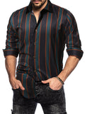 Summer Trendy Vertical Striped Lapel Button Up Mens Shirt