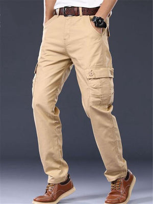 Mens Loose Straight Casual Long Cago Pants With SIde Pockets