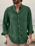 Men's Casual Plain Lapel Button Down Roll Up Sleeve Shirts