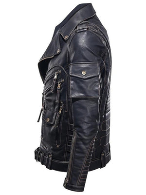 Men’s Zip Leather Moto Biker Jacket Coat