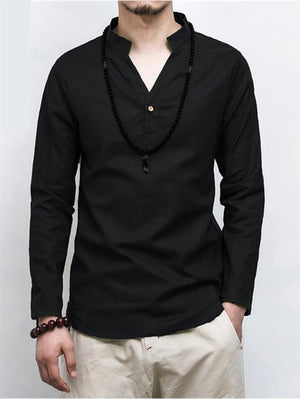 Cotton Linen Vintage Style Summer Long Sleeve Casual Shirts
