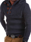 Winter Men's V Neck Horn Button Hooded Sweater