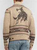 Mens Distinctive Jacquard Knit Button Print Lapel Sweater Coat With Pocket