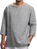 Men's Holiday Casual V-Neck Solid Color Loose Comfy Shirts