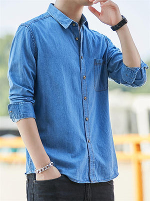 Men's Casual Classic Denim Cotton Long Sleeve Thin Shirts