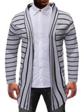 Men's Color-Block Knit Striped Mid-Length Hooded Cardigan Sweater