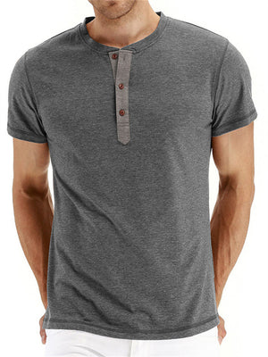 Men's Simple Style Solid Color Short-Sleeved Button T-Shirt