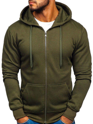 Men's Solid Color Casual Zipper Hooded Sweater