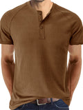 Relaxed Crew Neck Button Up Pure Color T-shirt for Men