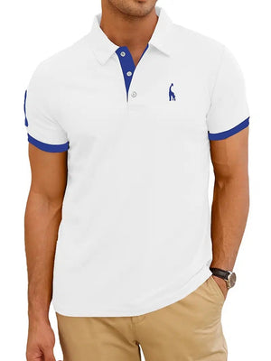 Men's Slim Fit Deer Graphic Embroidery Casual Short Sleeve Polo Shirt