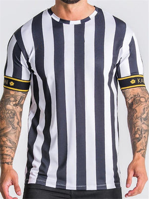 Mens Gym Btreathable Striped Short Sleeve T-Shirts