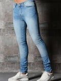 Mens Slim Fit BrIef Elastic Ankle Denim Pants