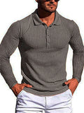 Men's Solid Stretch Vertical Stripe Slim Knit Polo Shirts