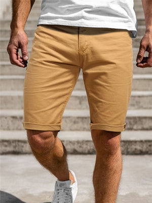 Mens Solid Color Casual Cargo Knee Shorts