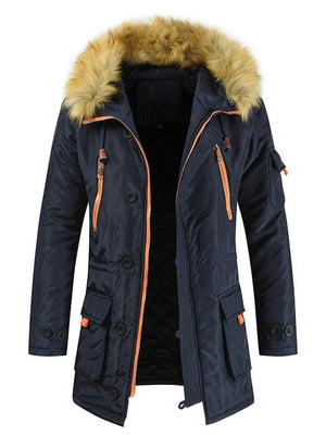 Men's Winter Thermal Parka Padded Coat With Fur Hood