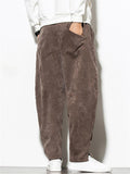 Mens Corduroy Elastic Waist Drawstring Loose Harem Pants