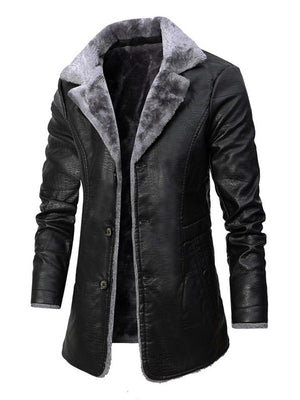 Men's Winter Business Casual PU Lapel Plush Coats