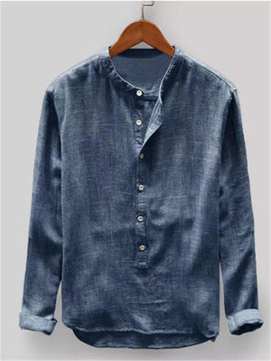 Men's Solid Color Stand Collar Cotton Casual Tops