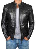 Classic Stand Collar Leather Biker Jacket & Coat