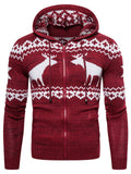 Men's Casual Trendy Elk Printed Hooded Zipper Christmas Sweater Coat