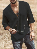 Lace-up V Neck Half Sleeve Loose Stylish T-shirts For Men