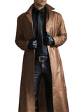 Temperament Long Slim Leather Trench Coat For Men