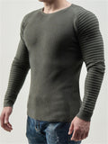 Male Trendy Fit Round Neck Pleated Raglan Sleeve Sweaters