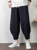 Simple Style Cotton And Linen Summer Leisure Plus Size Loose Wide-Leg Cropped Trousers