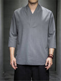 Men Loose 3/4 Sleeve Solid Color Shirts