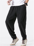 Mens Casual Loose Linen Harem Ankle Pants With Stripe