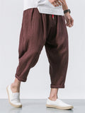 Men's Casual Loose Fashion Solid Color Linen Cropped Pants