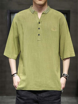 Mens Casual Loose Script Embroydery Short Sleeve Shirts