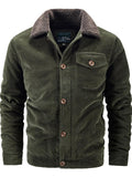 Mens Cozy Warm Corduroy Fleece Lined Bomber Jacket Coat