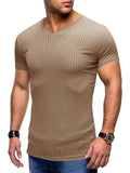 Summer Sports Knitted V Neck Short Sleeve Slim Tops for Men