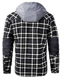 Men's Classic Plaid Fleece Lining Chest Pocket Thick Hooded Cotton Jacket