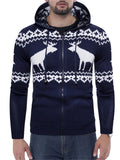 Men's Casual Trendy Elk Printed Hooded Zipper Christmas Sweater Coat