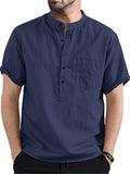 Mens Comfy Solid Color Short Sleeve Henley Shirts