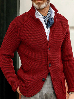 Male Fit Stand Collar Knitting Button Sweater