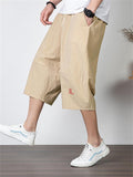 Men's Simple Style Casual Loose Large Size Retro Embroidered Cropped Pants