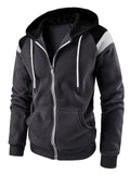 Men's Long Sleeve Contrast Color Zip Up Quilted Fleece Hoodies