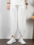 Simple Style Cotton And Linen Summer Leisure Plus Size Loose Wide-Leg Cropped Trousers